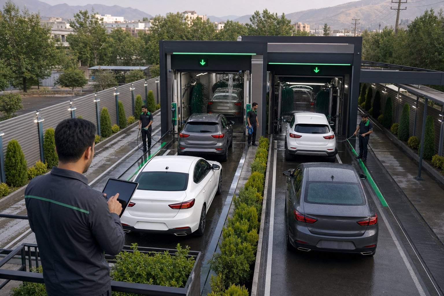 مدیریت منظم خودروها در دو خط شست‌وشوی کارواش