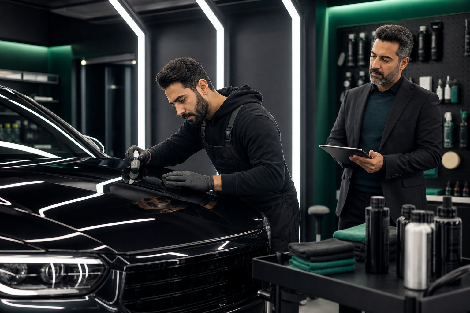 اجرای سرامیک خودرو و ثبت موجودی مواد دیتیلینگ